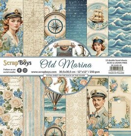ScrapBoys Old Marina paperset 12 vl+cut out elements-DZ 30,5x30,5 cm