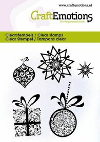 CraftEmotions clearstamps 6x7cm - Kerstballen, cadeau, sterren