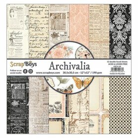 ScrapBoys Archivalia paperset 12 vl+cut out elements 30,5cmx30,5cm