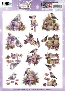 3D Pushout Sheet - Berries Beauties - Pastel Purple Christmas - Birds