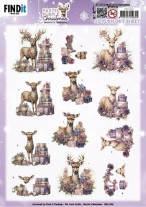 3D Pushout Sheet - Berries Beauties - Pastel Purple Christmas - Deer