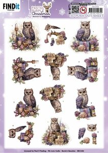 3D Pushout Sheet - Berries Beauties - Pastel Purple Christmas - Owl